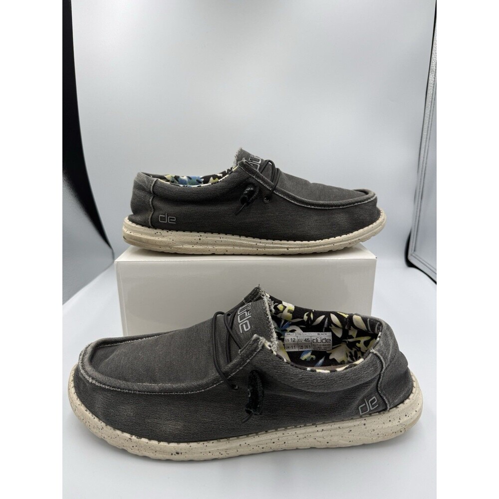 Hey Dude Men's Wally Stretch Black Shoes Size 12-missing One Insole.
